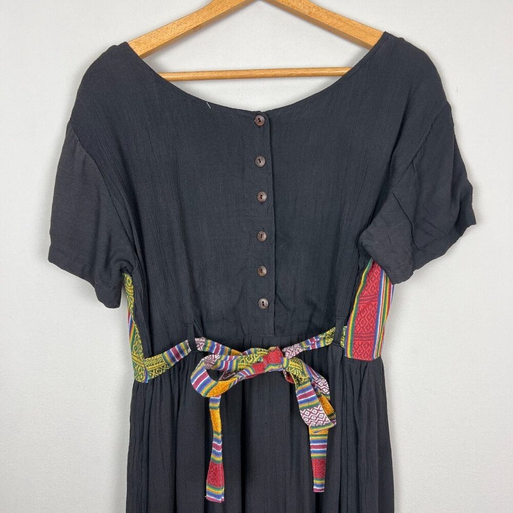 The Planet Maxi Dress Large Black Multicolor Nepal Gauze Peasant Hippie Boho New - Picture 9 of 14